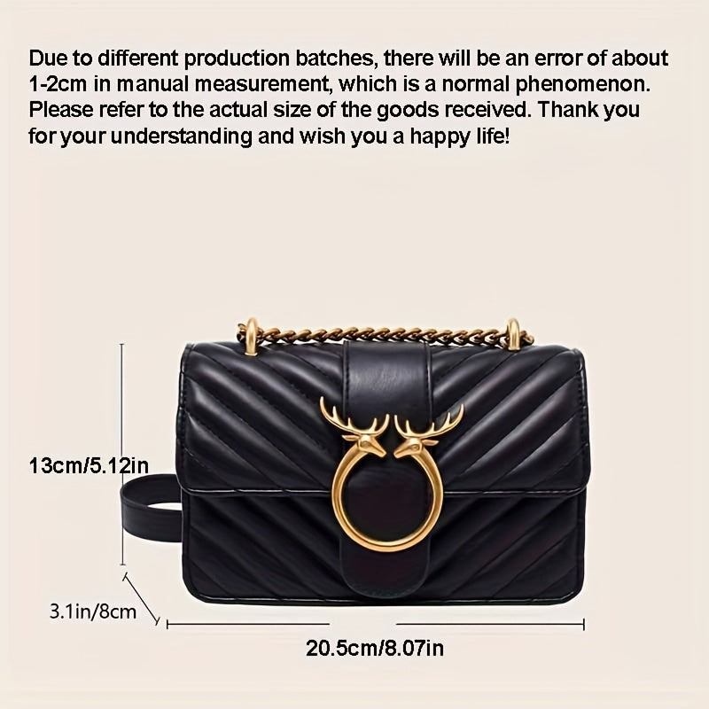 Chic Black Chevron Shoulder Bag with Golden