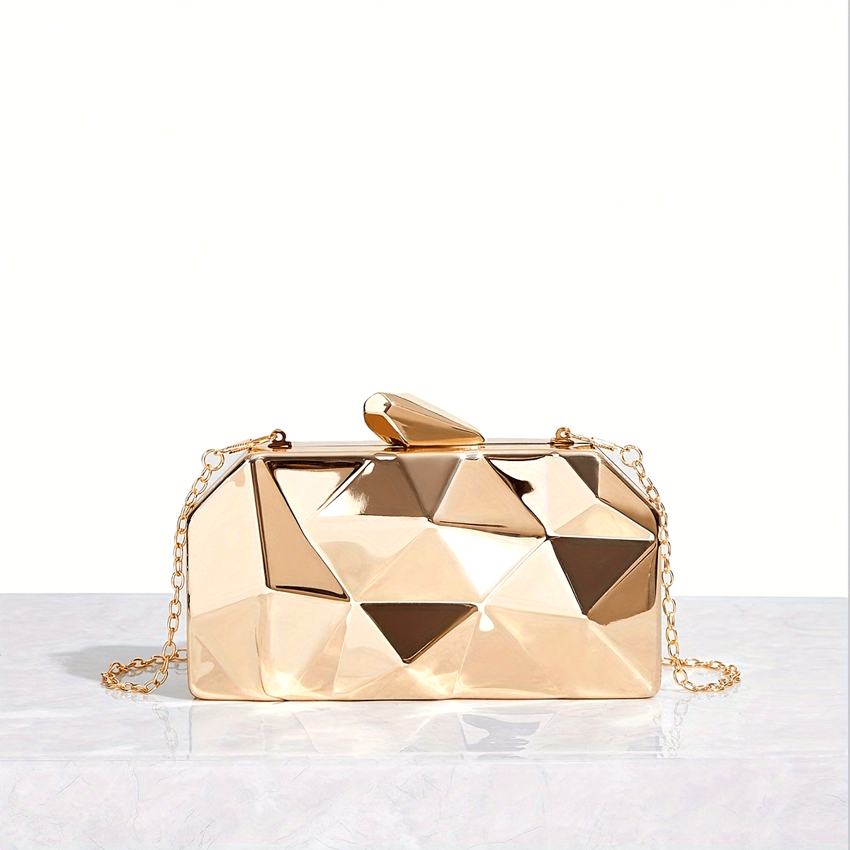 Elegant Golden Geometric Metal Clutch Purse