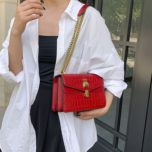 Vintage-Inspired Crocodile-Textured Synthetic Bag