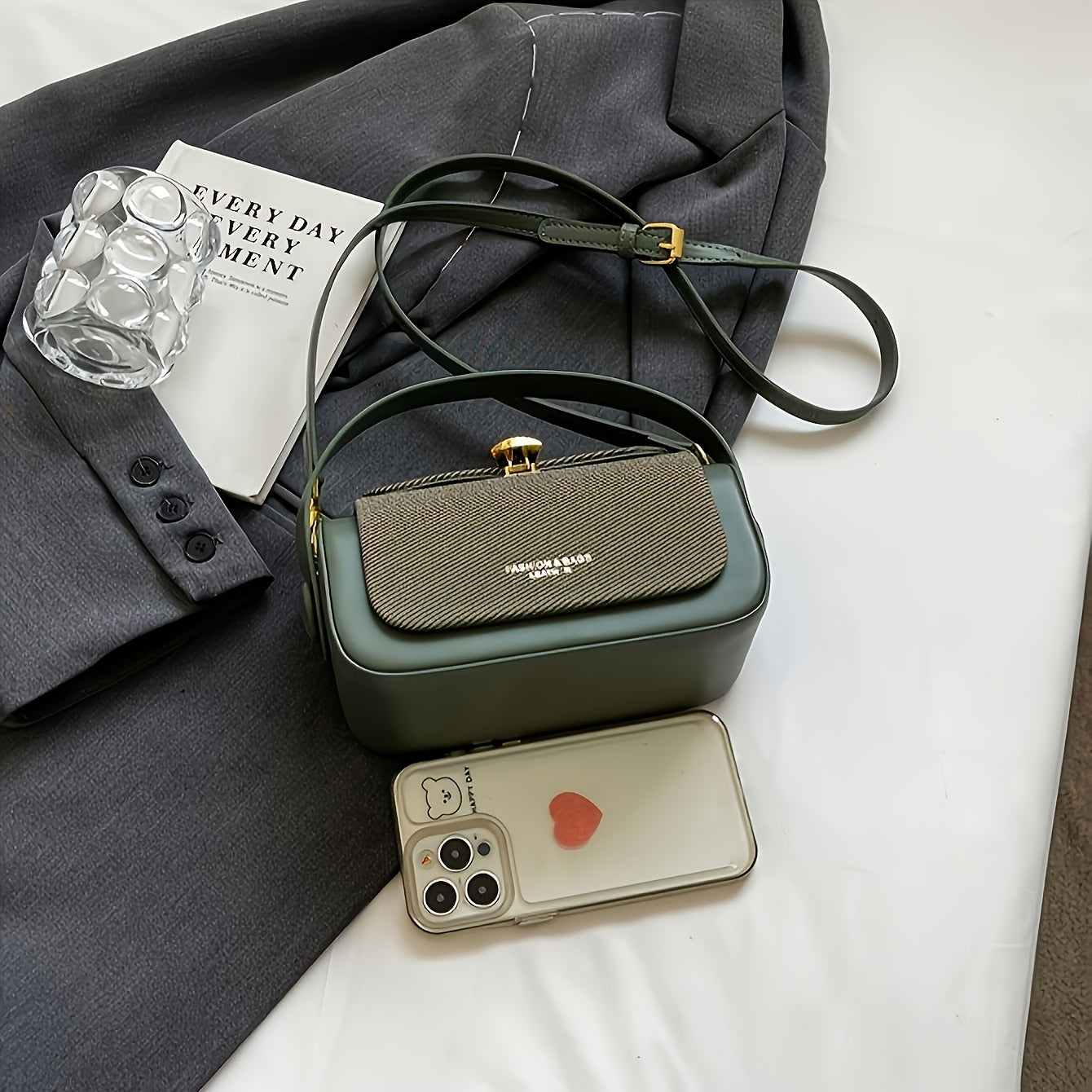 Vintage-Inspired Textured Crossbody Bag