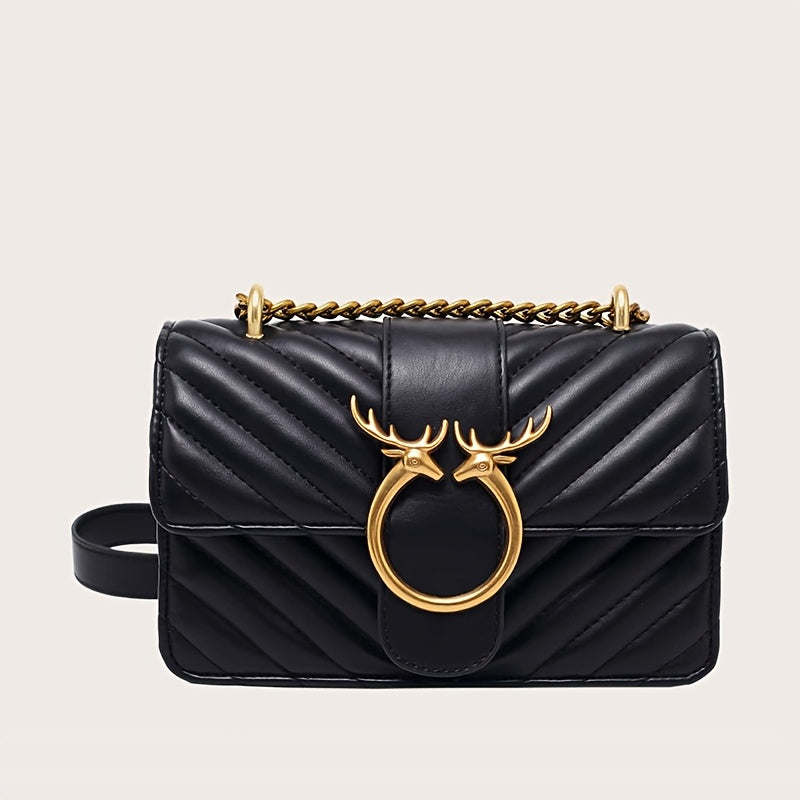 Chic Black Chevron Shoulder Bag with Golden