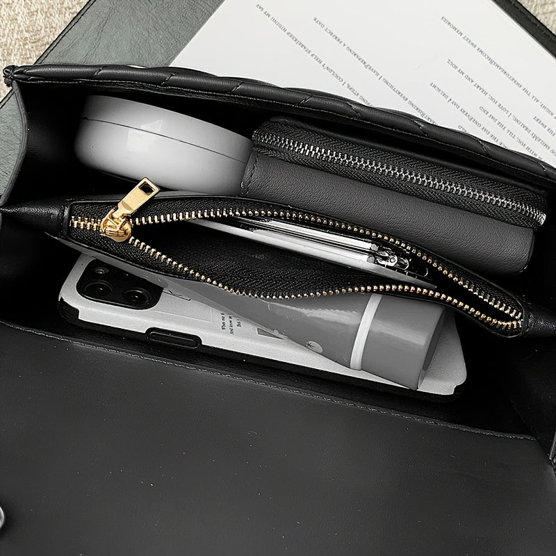 Chic Black Chevron Shoulder Bag with Golden