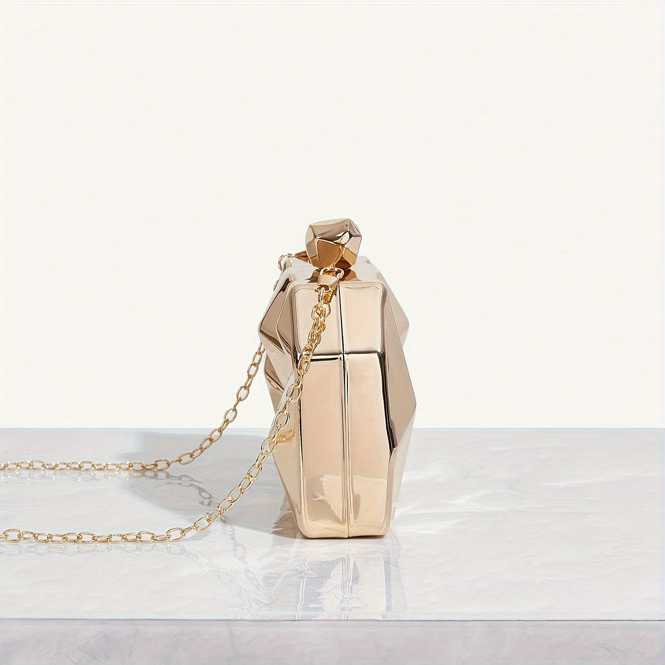 Elegant Golden Geometric Metal Clutch Purse