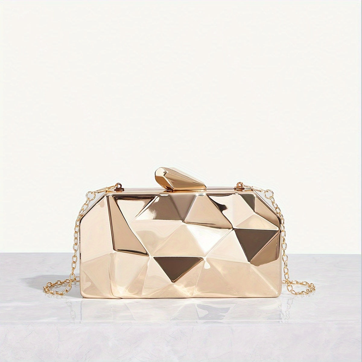 Elegant Golden Geometric Metal Clutch Purse
