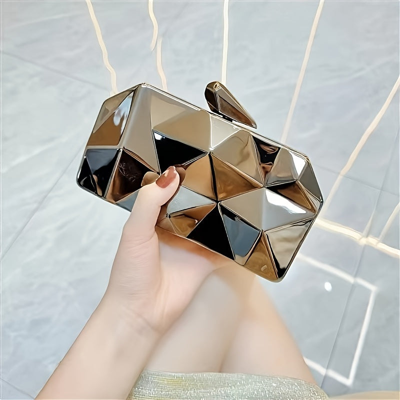 Elegant Golden Geometric Metal Clutch Purse