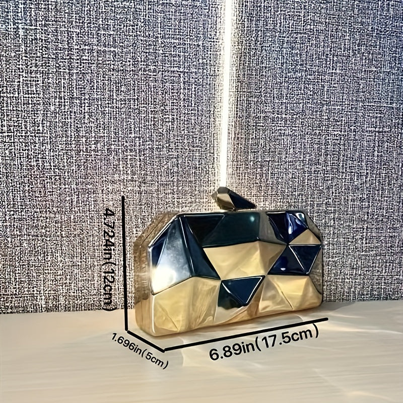 Elegant Golden Geometric Metal Clutch Purse