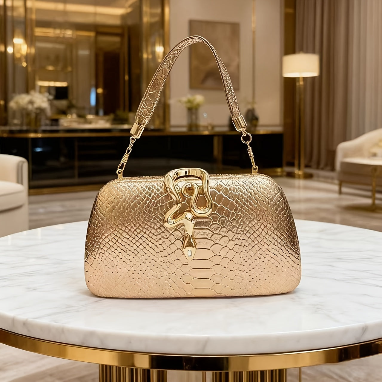 Women's Snake-Print Handbag & Shoulder